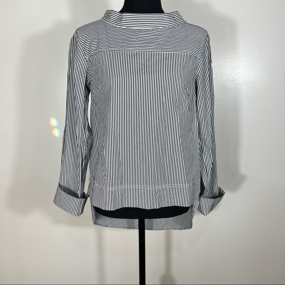 J. Crew Black and White Stripes Crew Neck Long Sleeve Top Size: 0